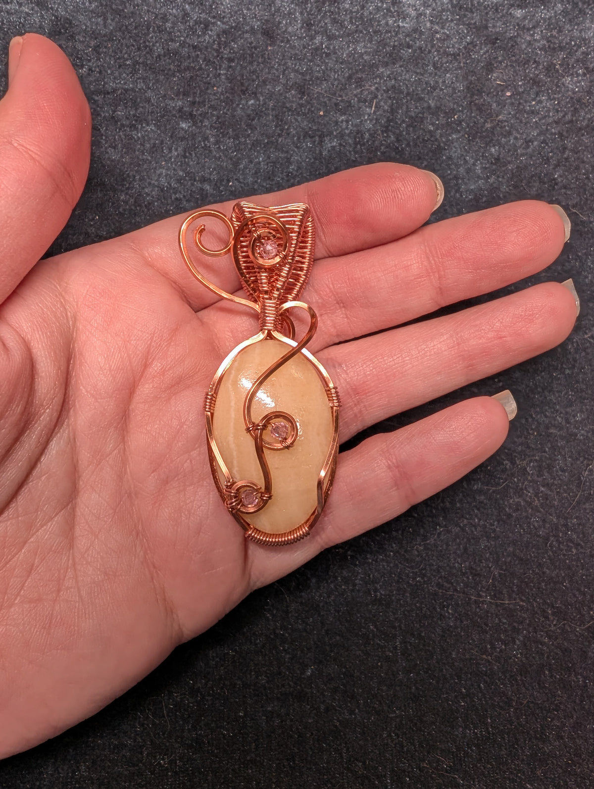Yellow Calcite and Rose Quartz Wire Wrapped Pendant