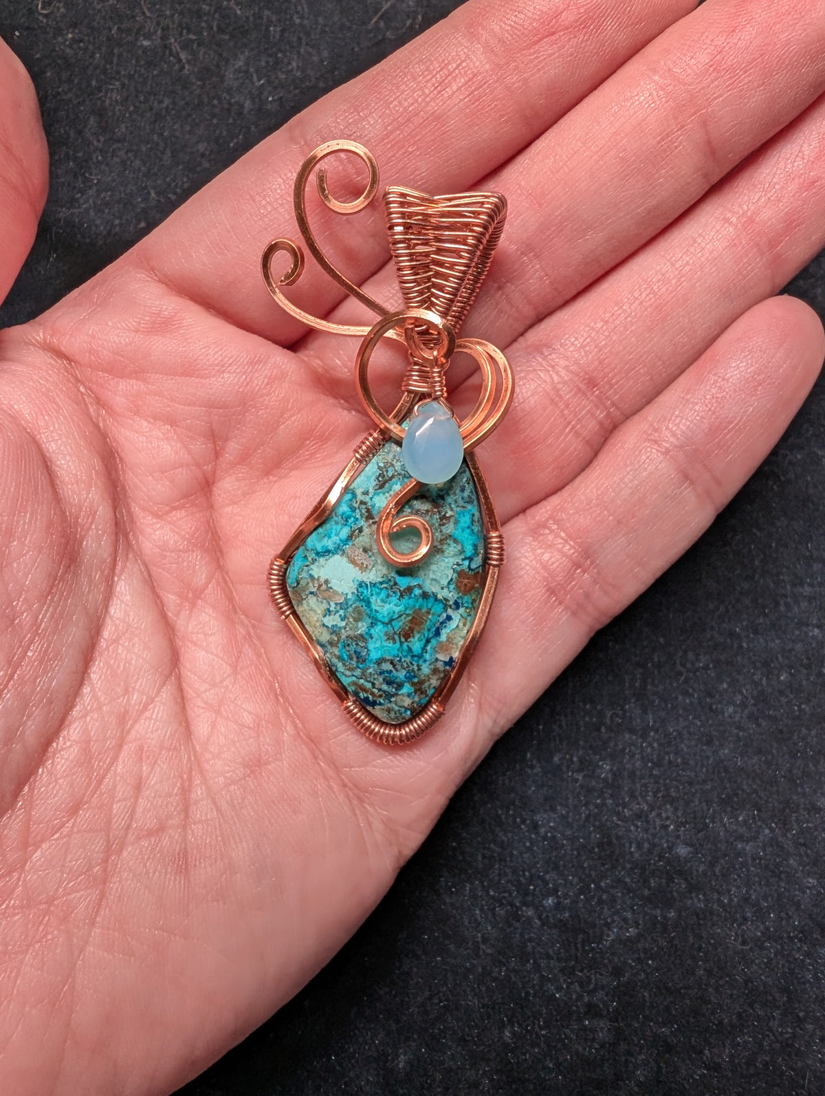 Azurite and Chalcedony Wire Wrapped Pendant