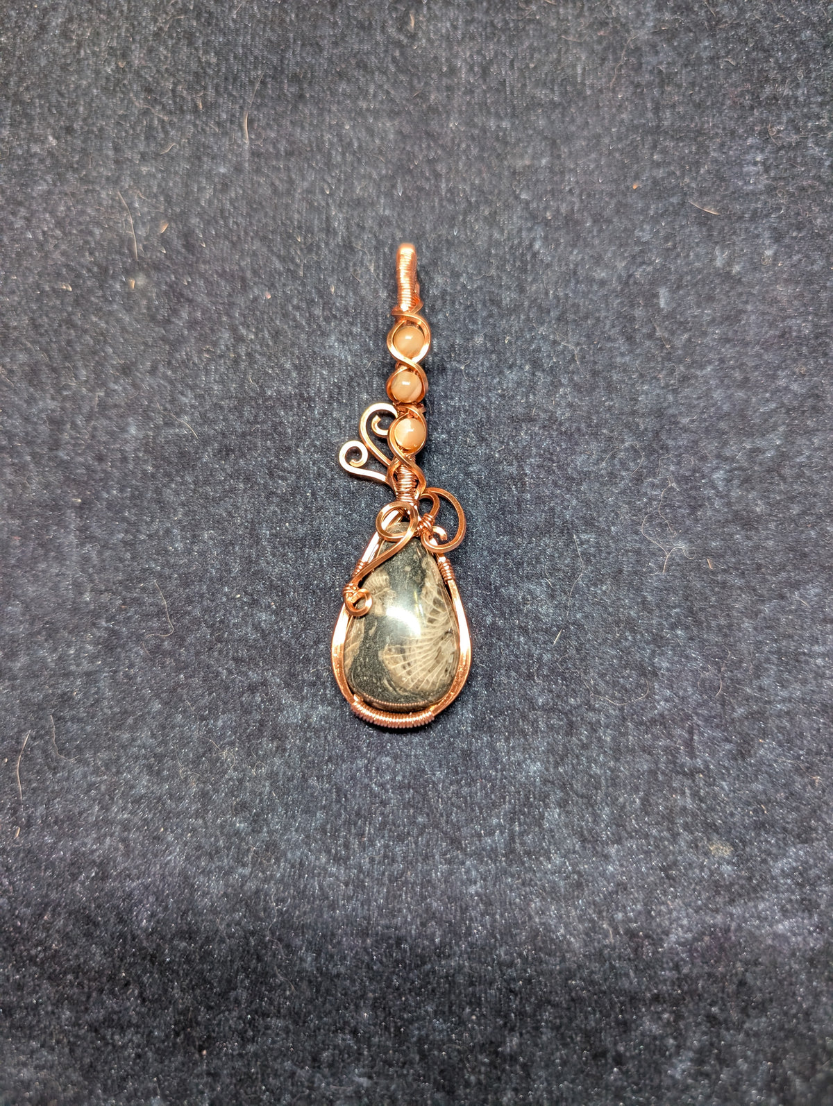 Fossil Stone and Mother of Pearl Wire Wrapped Pendant