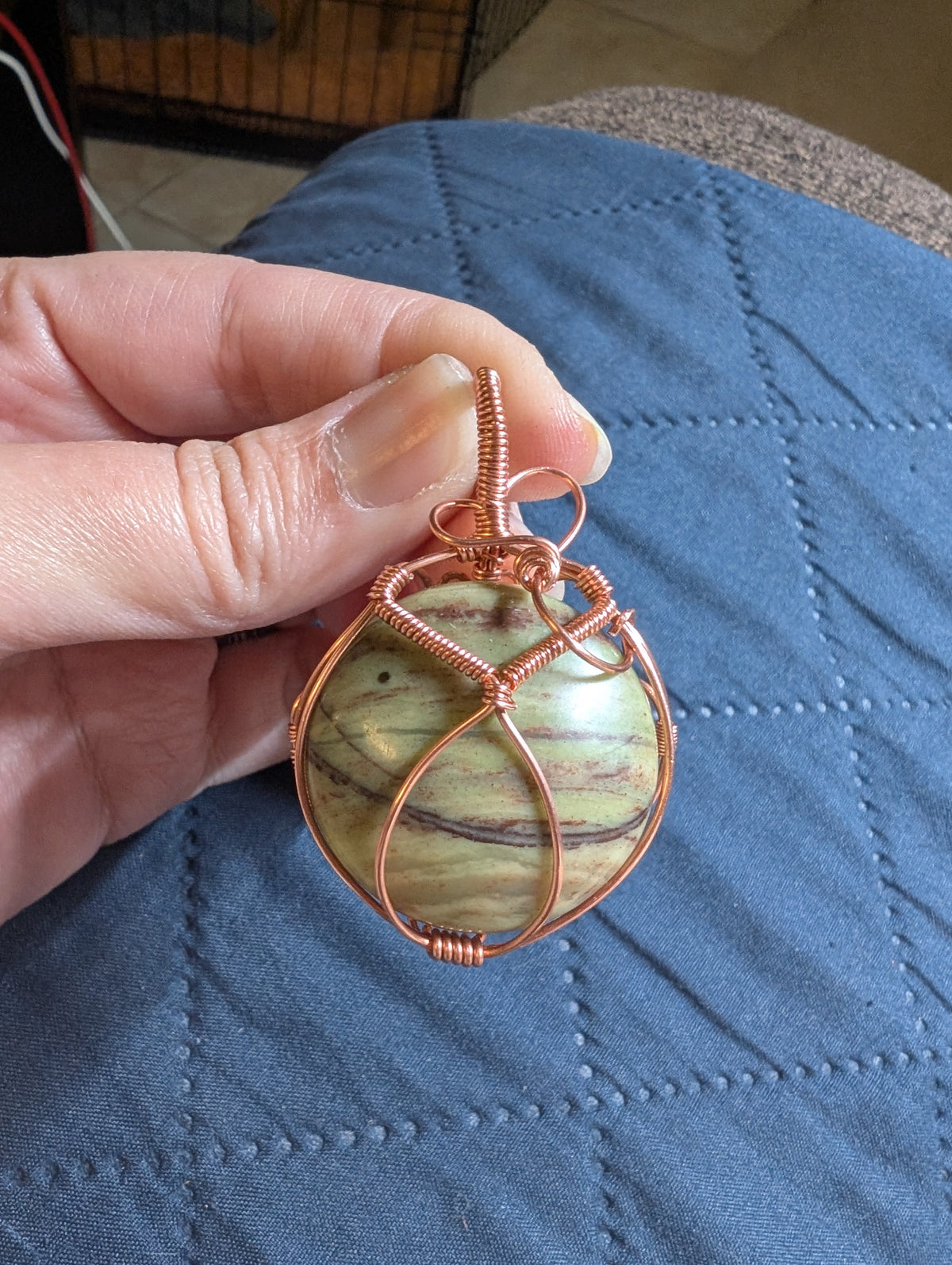 Green Serpentine Wire Wrapped Pendant