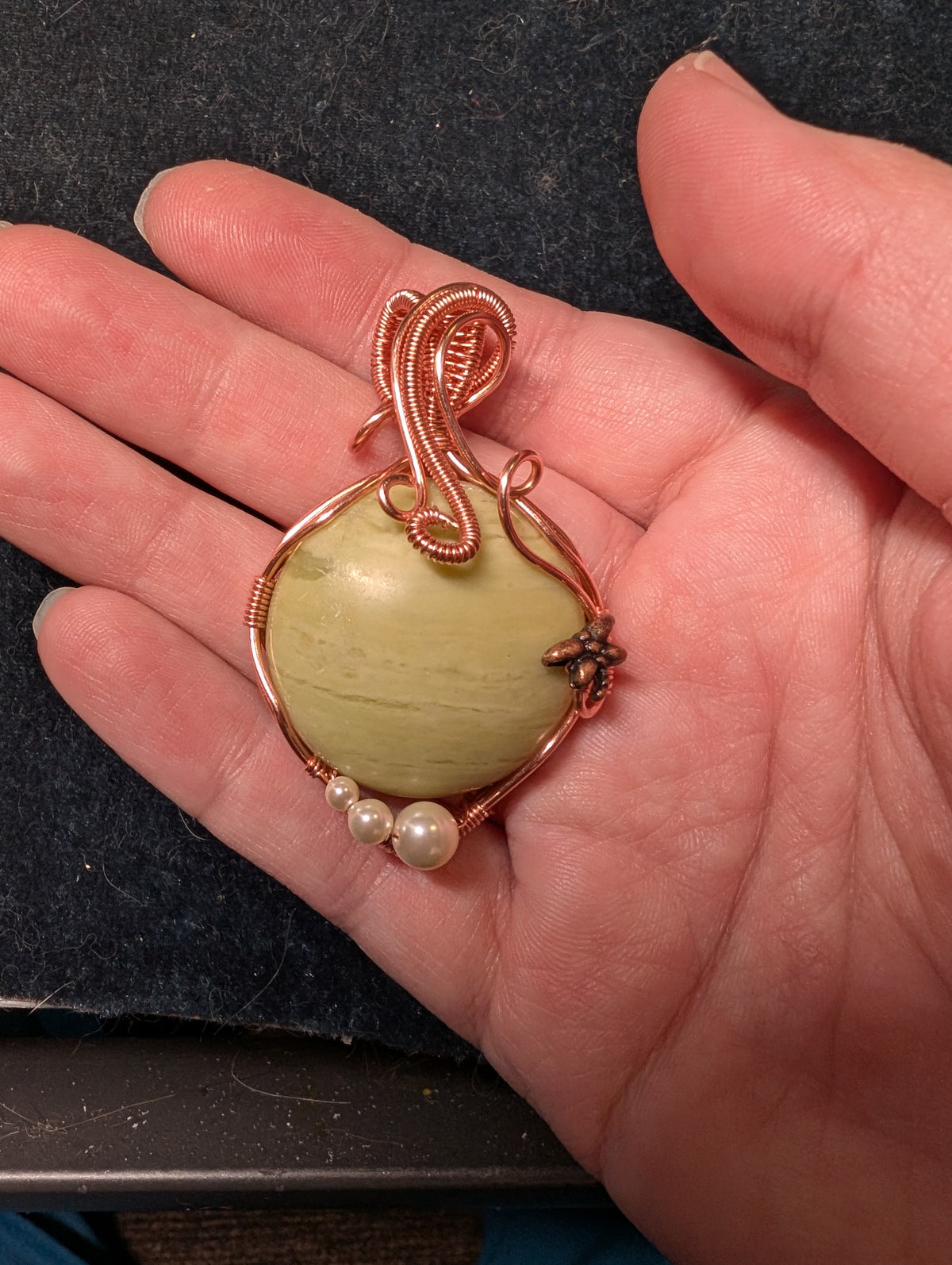 Green Serpentine Wire Wrapped Pendant