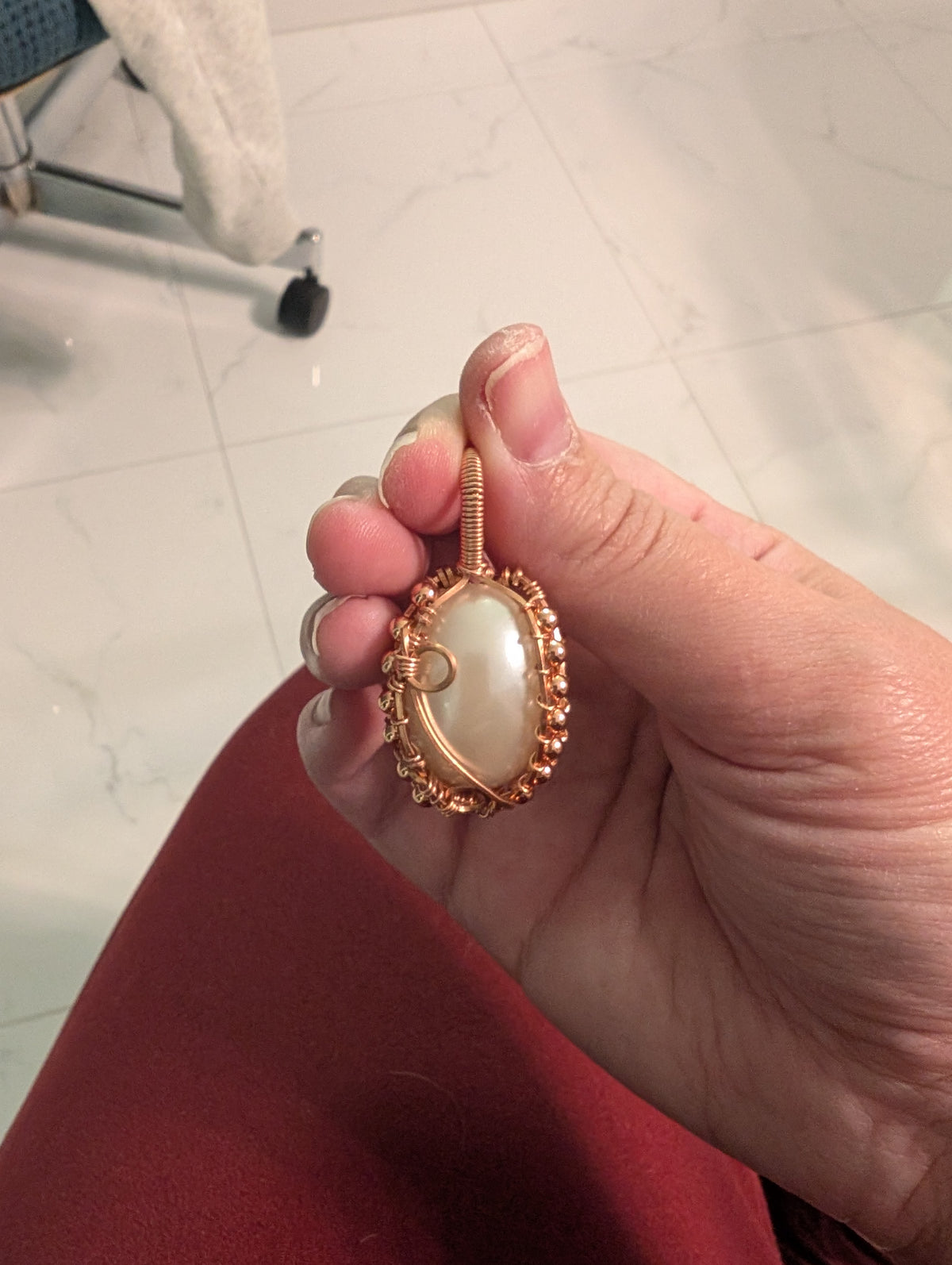 Vintage Acrylic Pearl Wire Wrapped Pendant