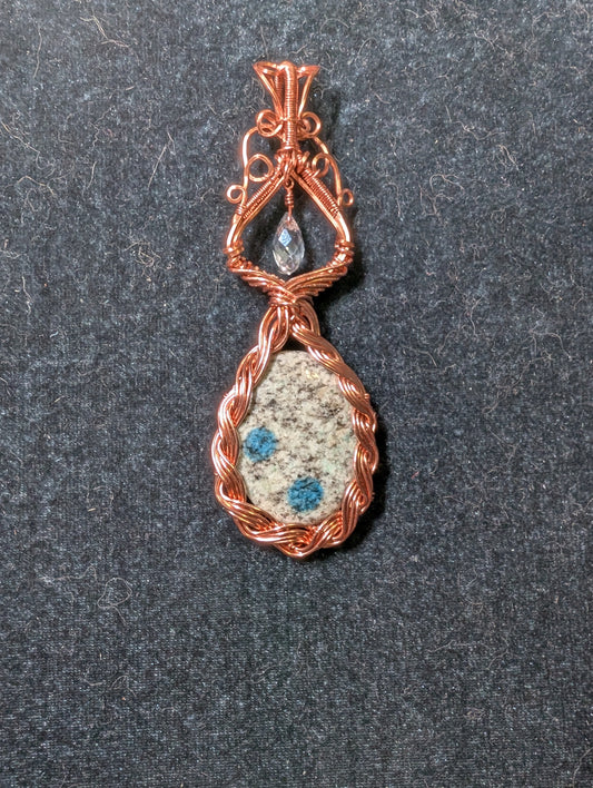 K2 Jasper and Crystal Wire Wrapped Pendant