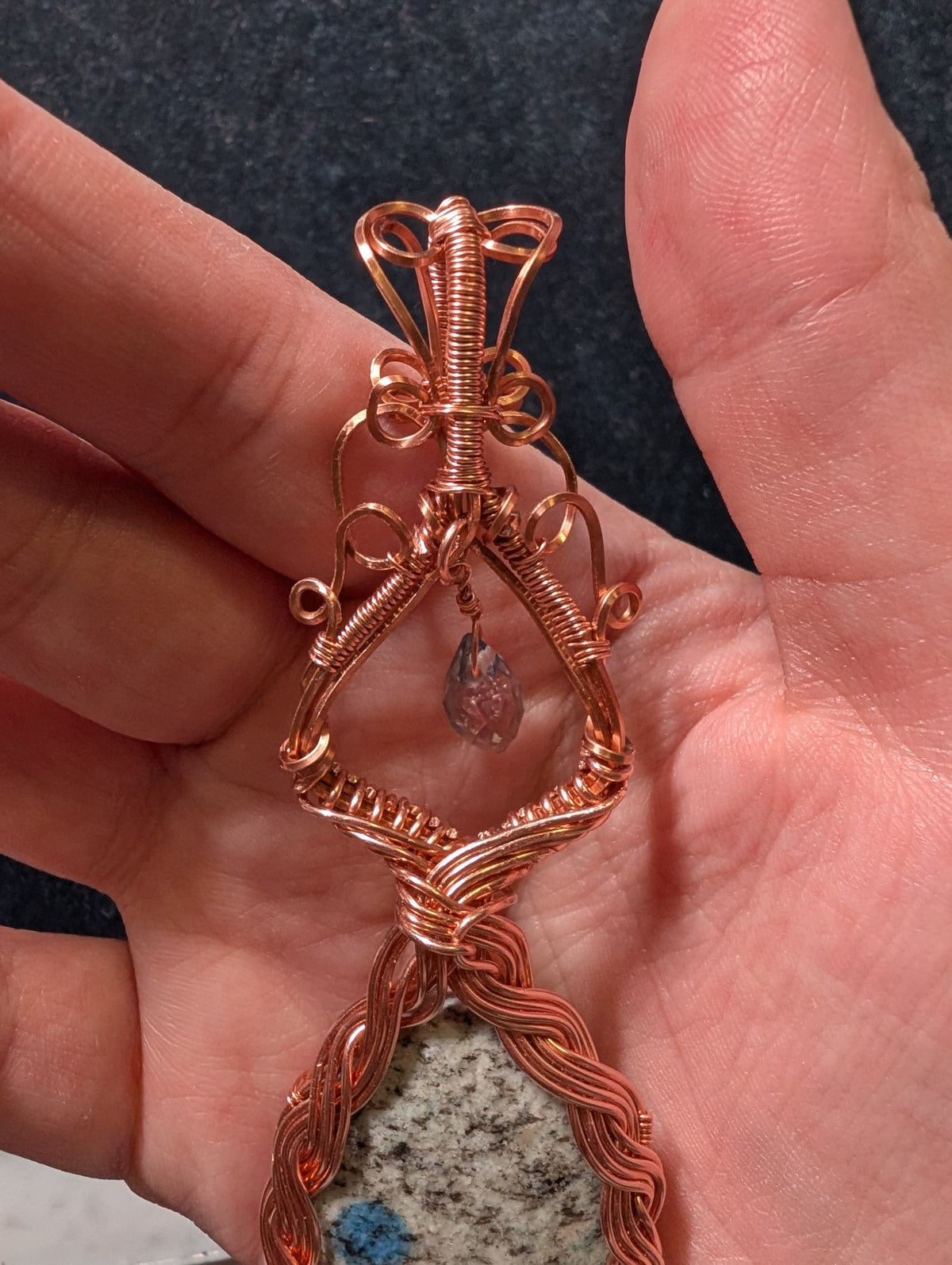 K2 Jasper and Crystal Wire Wrapped Pendant
