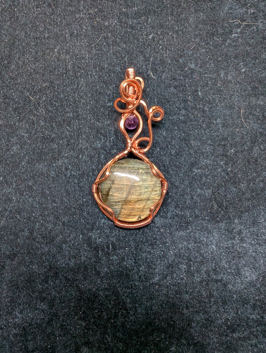 Labradorite and Amethyst Wire Wrapped Pendant