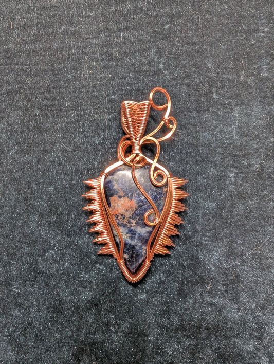 Sodalite and Spikes Wire Wrapped Pendant