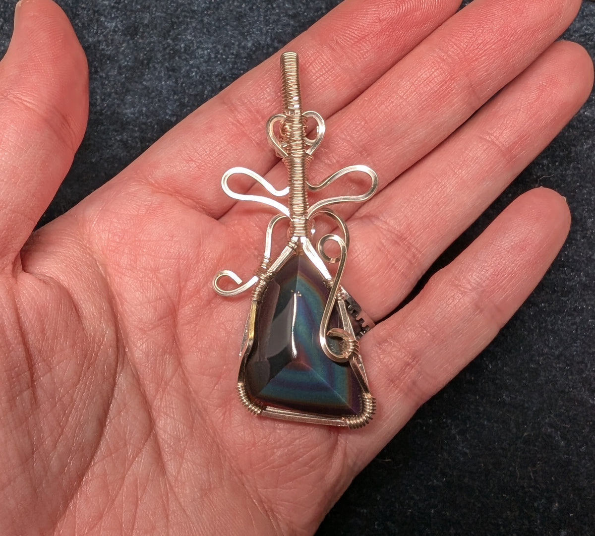 Rainbow Obsidian Wire Wrapped Pendant