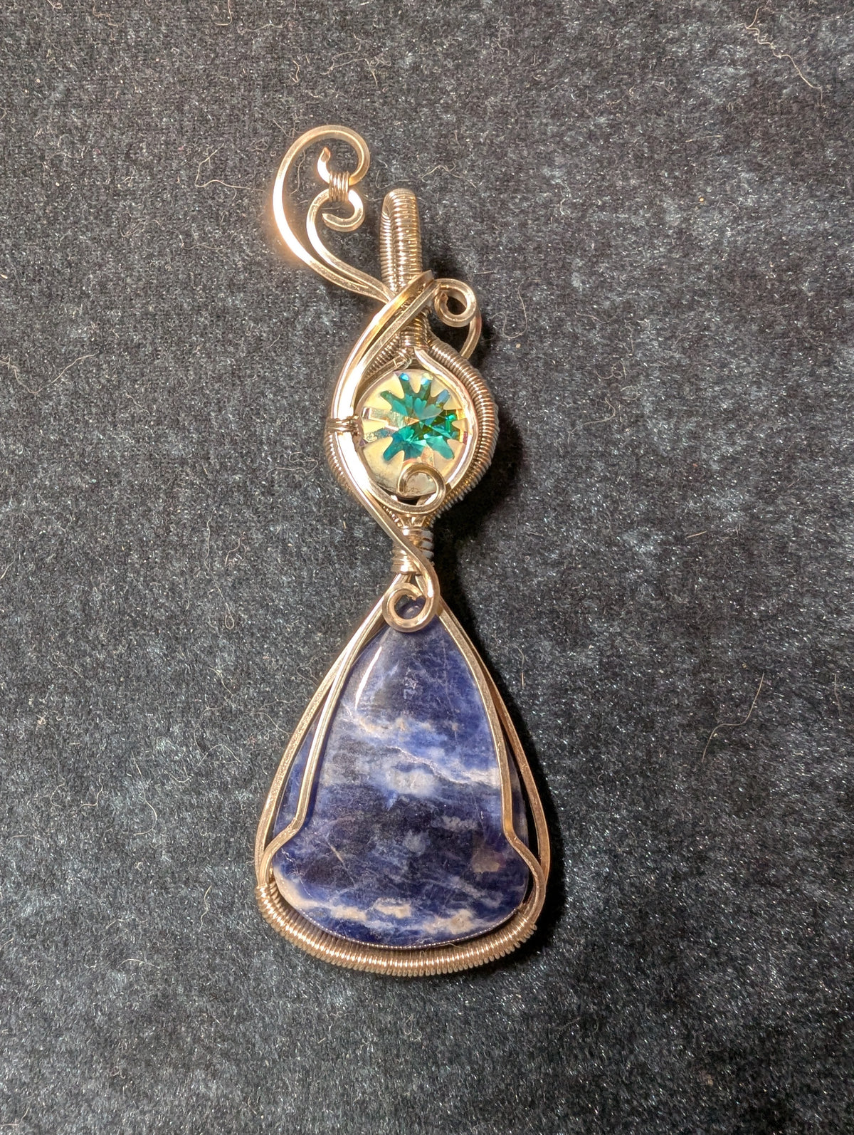 Sodalite and Austrian Crystal "Sea Urchin" Wire Wrapped Pendant