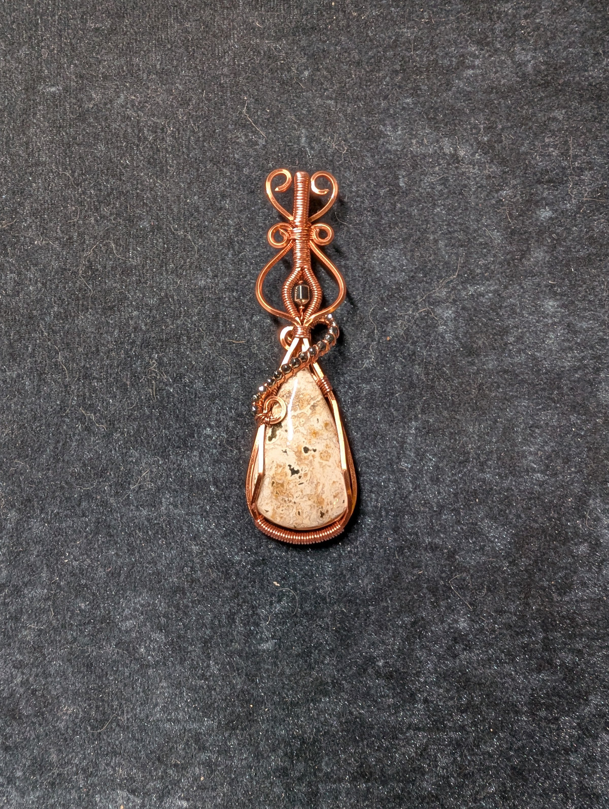 Maravoto Ocean Jasper and Hematite Wire Wrapped Pendant