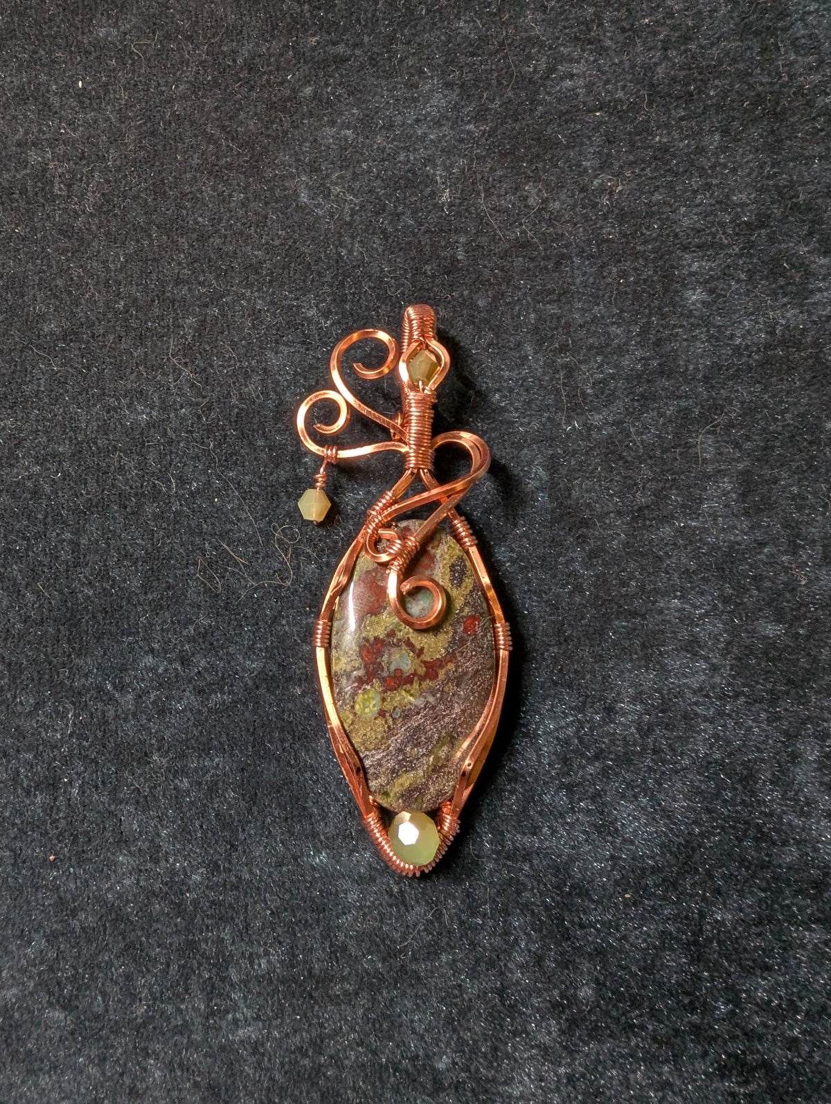 Dragon Blood Stone and Crystal Wire Wrapped Pendant