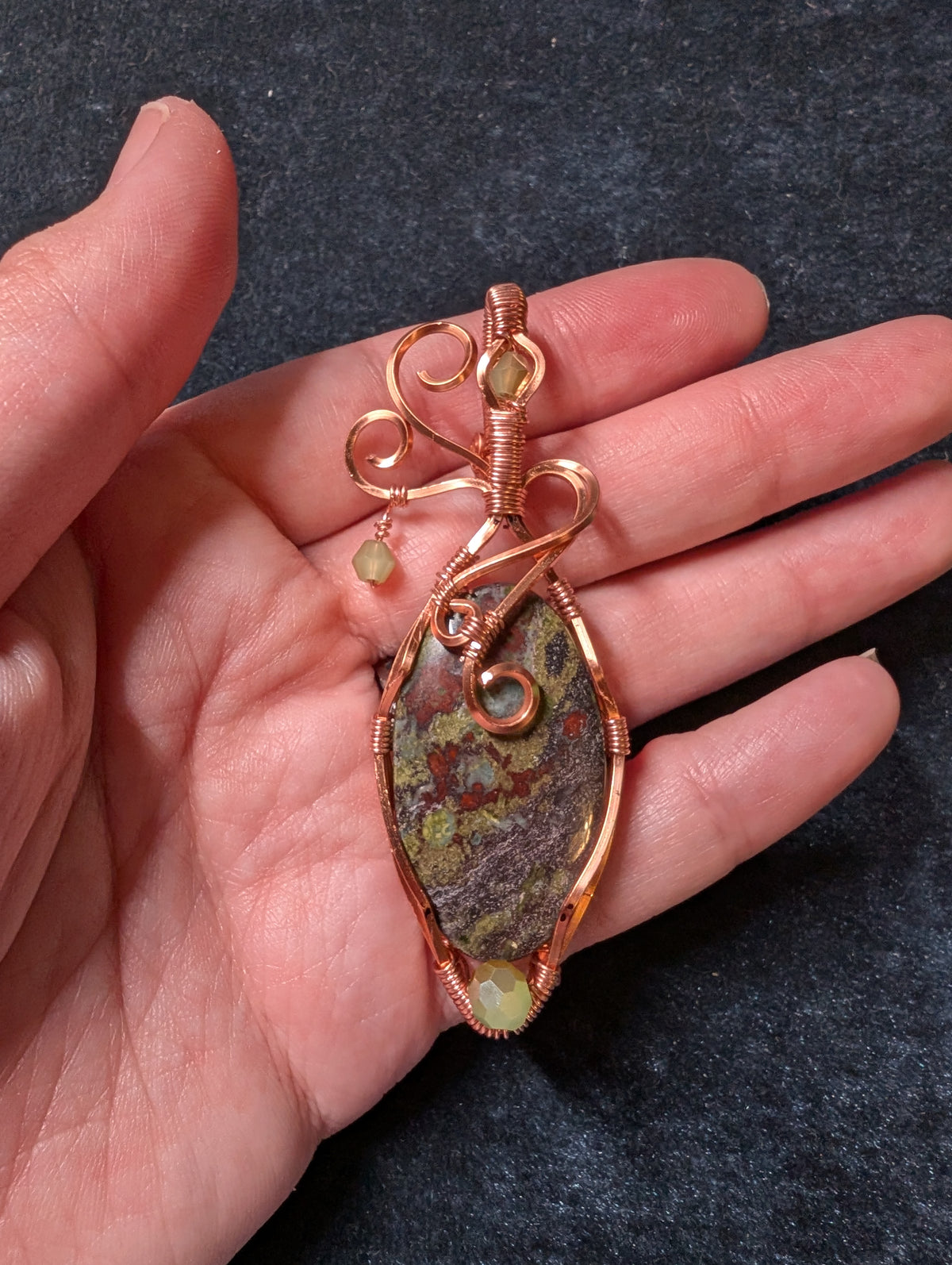 Dragon Blood Stone and Crystal Wire Wrapped Pendant