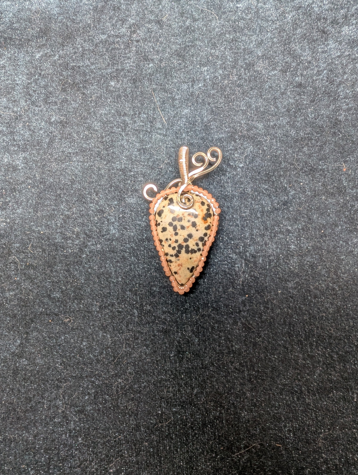 Dalmatian Jasper and Crystal Wire Wrapped Pendant