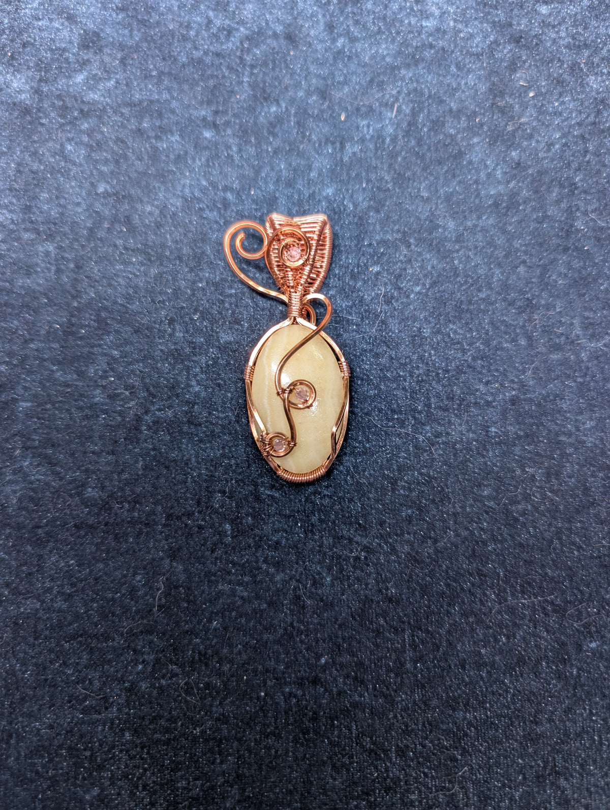 Yellow Calcite and Rose Quartz Wire Wrapped Pendant