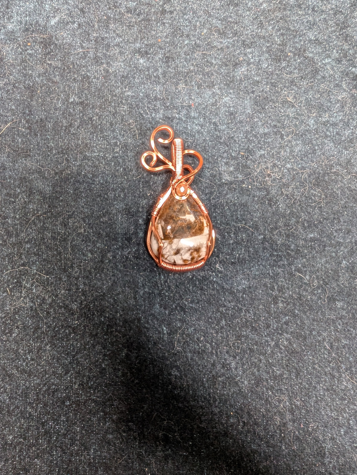 Brown Mosaic Jasper and Crystal Wire Wrapped Pendant