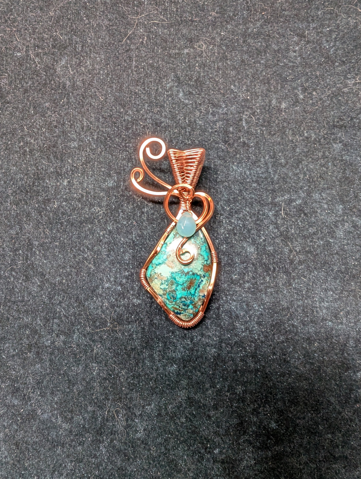 Azurite and Chalcedony Wire Wrapped Pendant