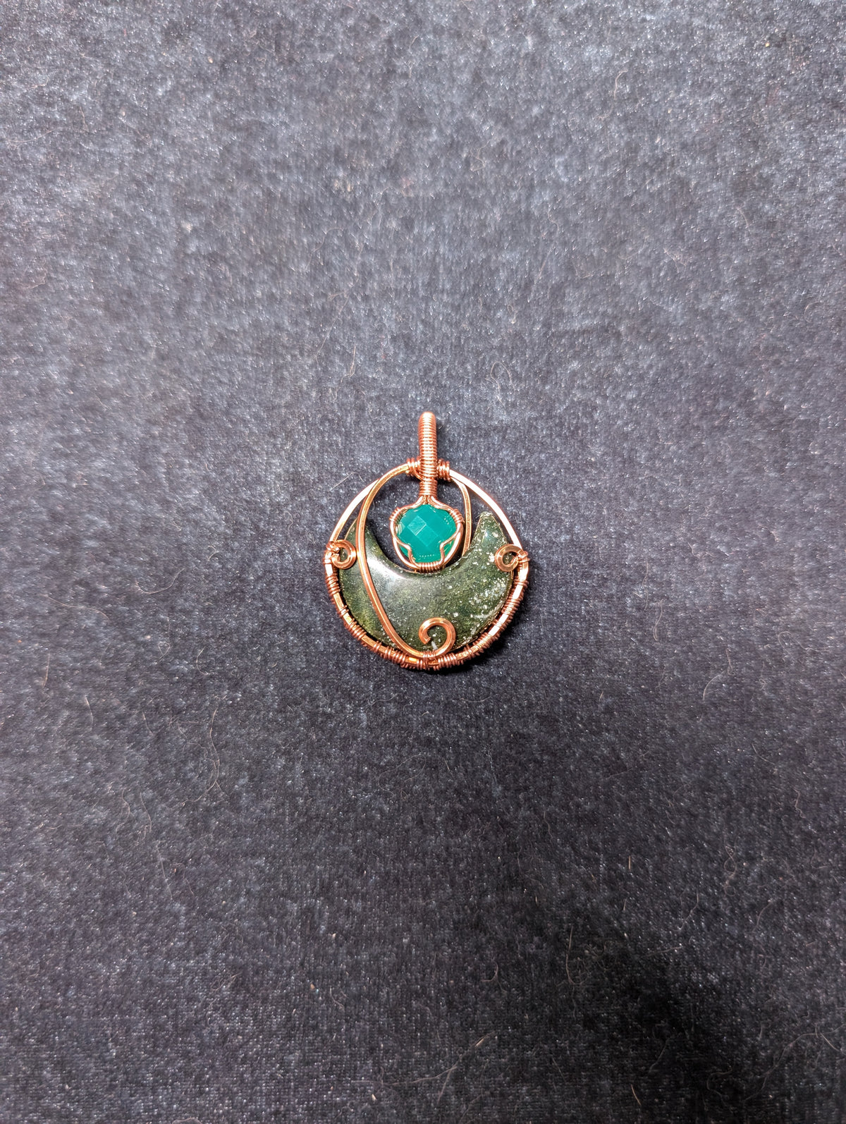 Agate Moon and Green Onyx Wire Wrapped Pendant
