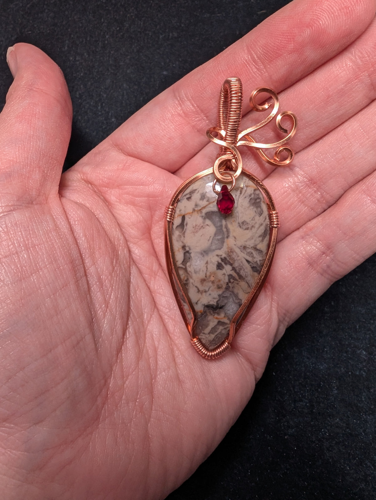 Wave Jasper and Austrian Crystal Wire Wrapped Pendant