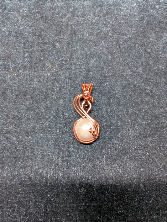 "Duet" Acrylic Pearl and Obsidian Wire Wrapped Pendant