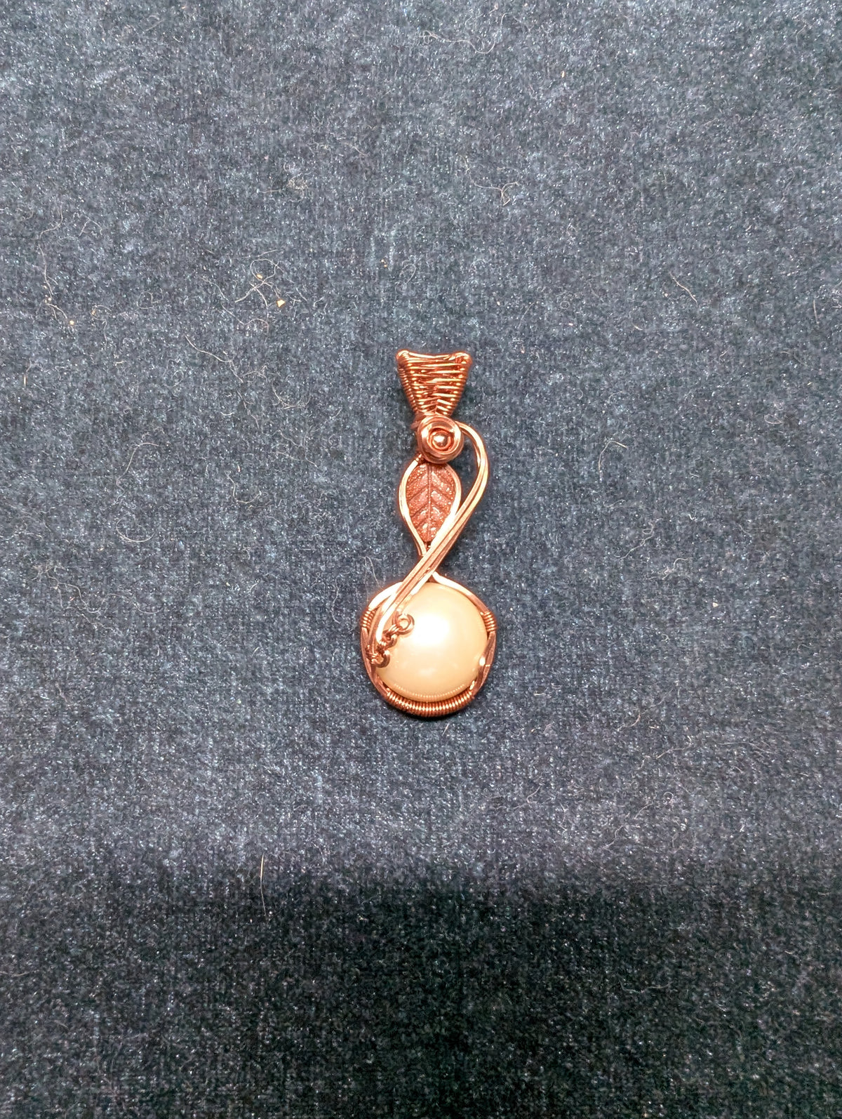 "Duet" Acrylic Pearl and Goldstone Leaf Wire Wrapped Pendant
