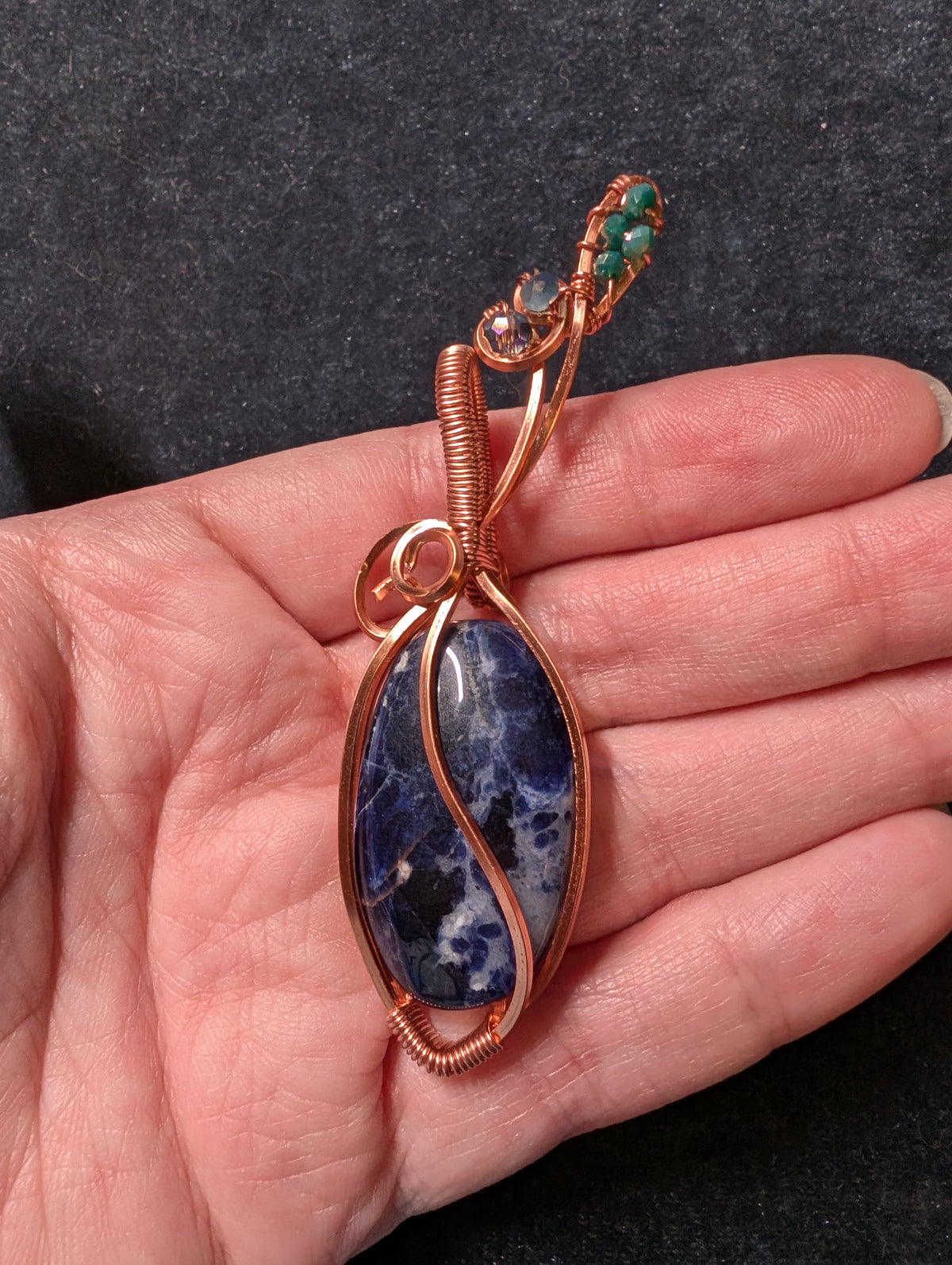 Sodalite and Crystal Wire Wrapped Pendant
