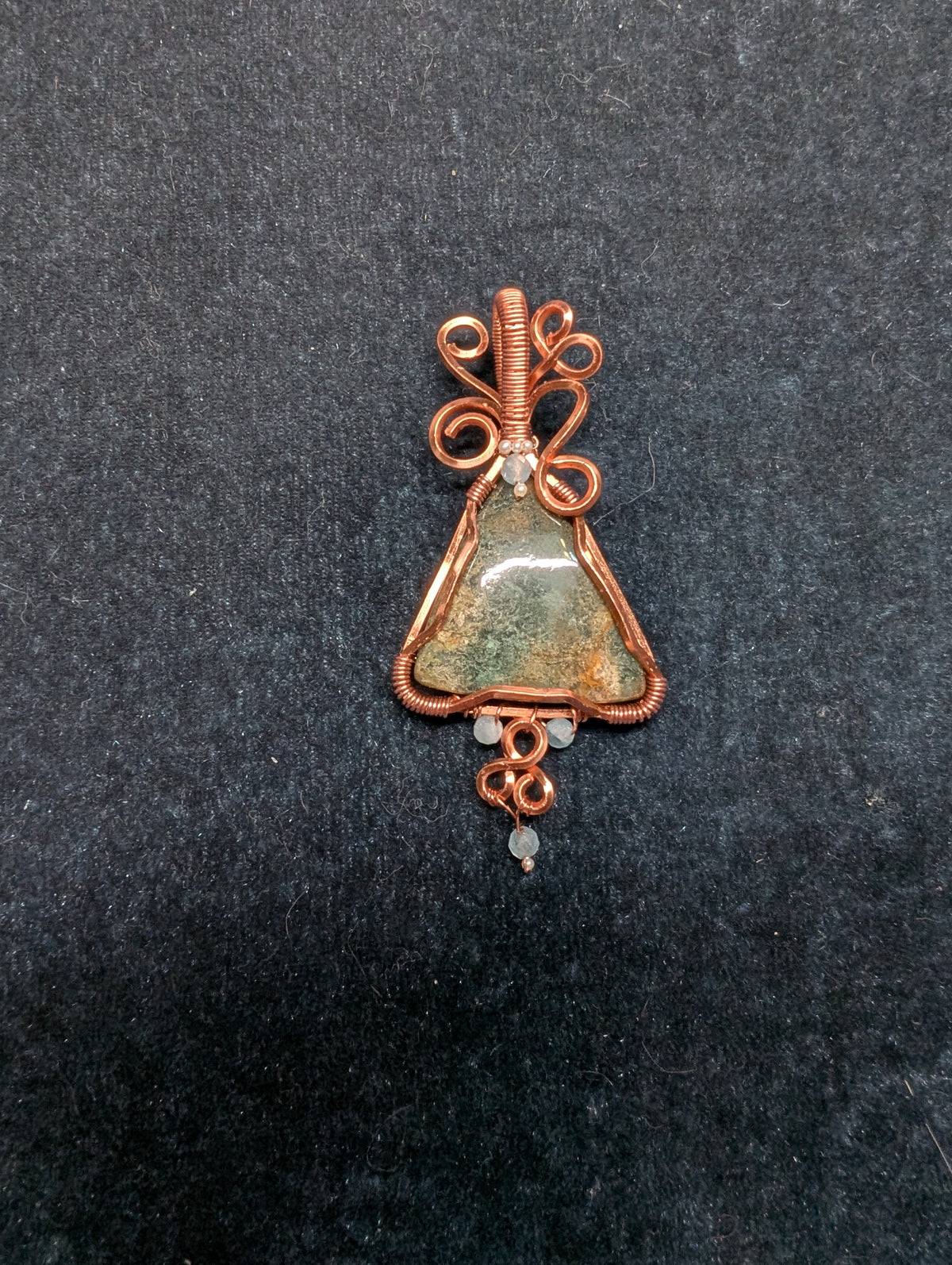 Ocean Jasper, Aquamarine, and Pearl Wire Wrapped Pendant